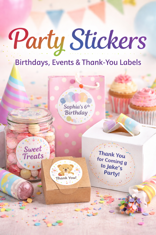 Party Stickers – Birthdays, Events & Thank-You Labels
