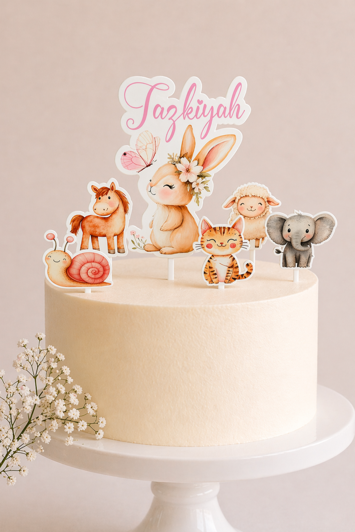 Custom Name UV Acrylic Animal Cake Topper Set
