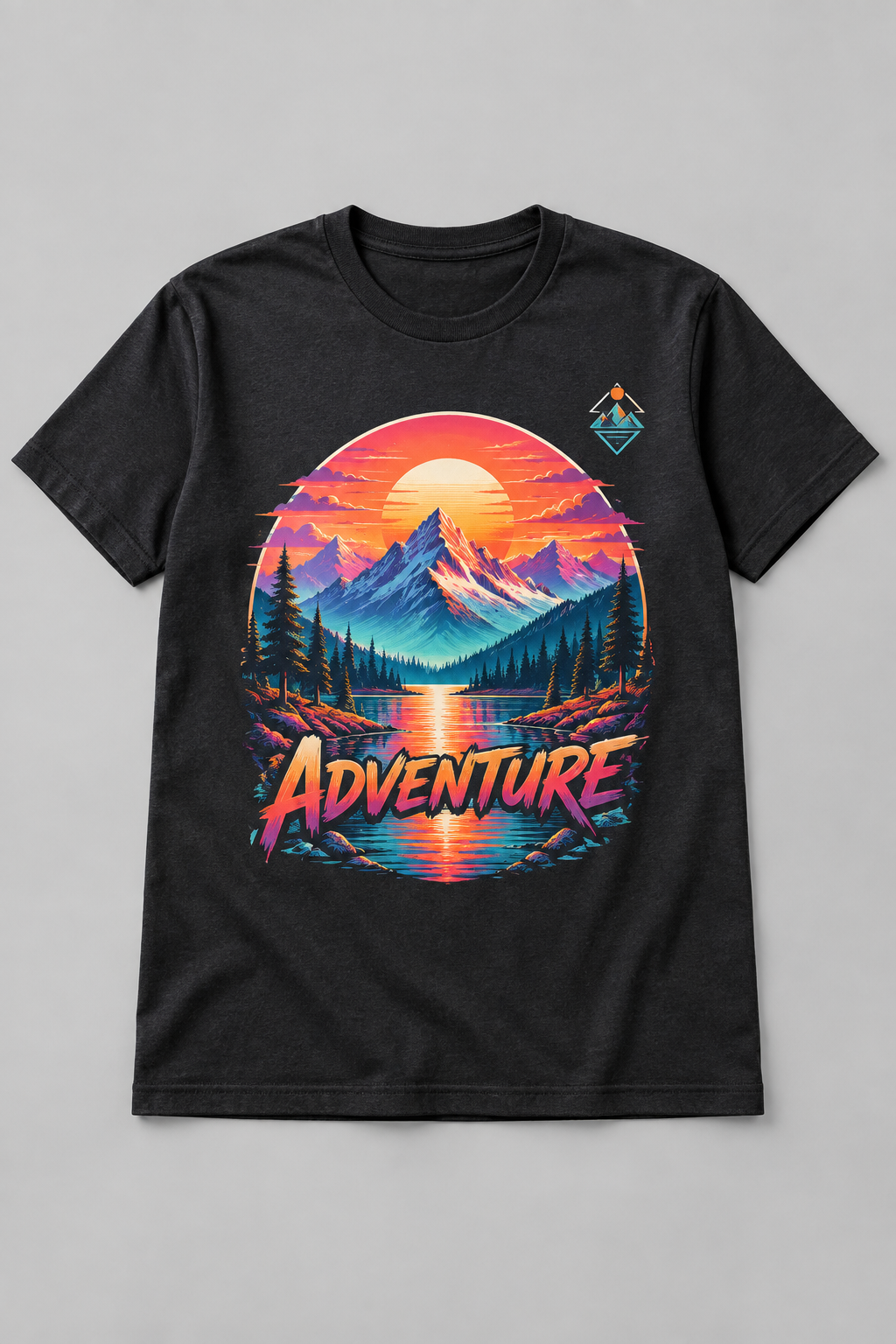 Black DTF printed custom T-shirt with a large A4 front print and a small pocket logo